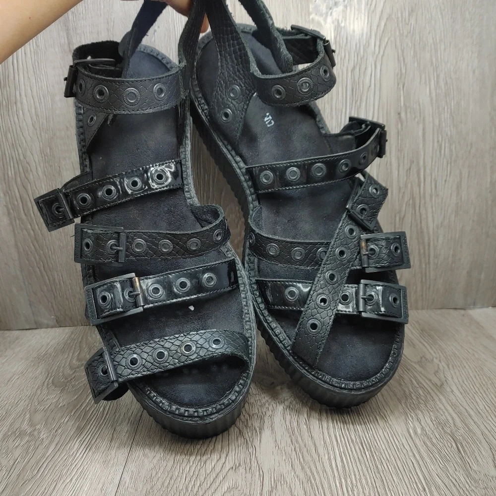 Underground England Creeper Sandal Black Snake Leather Platform Sole‎ UK 9 US 10